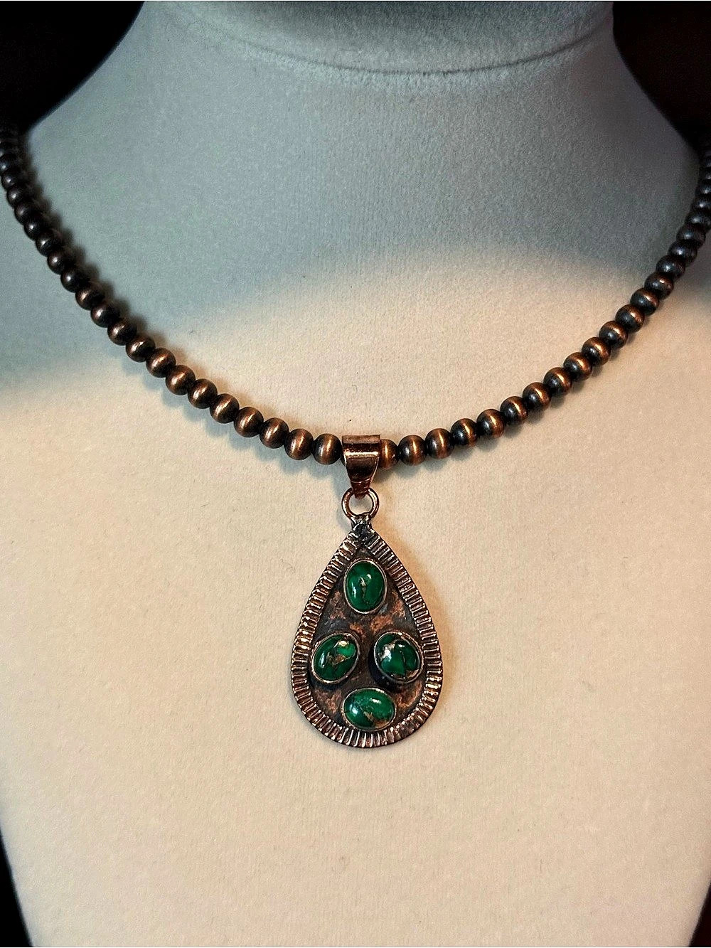 Solid Copper Irish Dahlia 4 Stone Teardrop Pendant Southwestern Boho NWOT